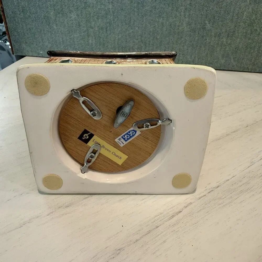 Vtg Porcelain Ceramic Little Brown Gothic Church Music Box Bank Roman EUC VIDEO‎